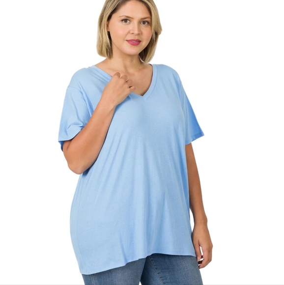 NWT 100% Cotton T shirt Plus Sizes Spring Blue, Zenana Outfitters 1X 2X 3X - Picture 2 of 6